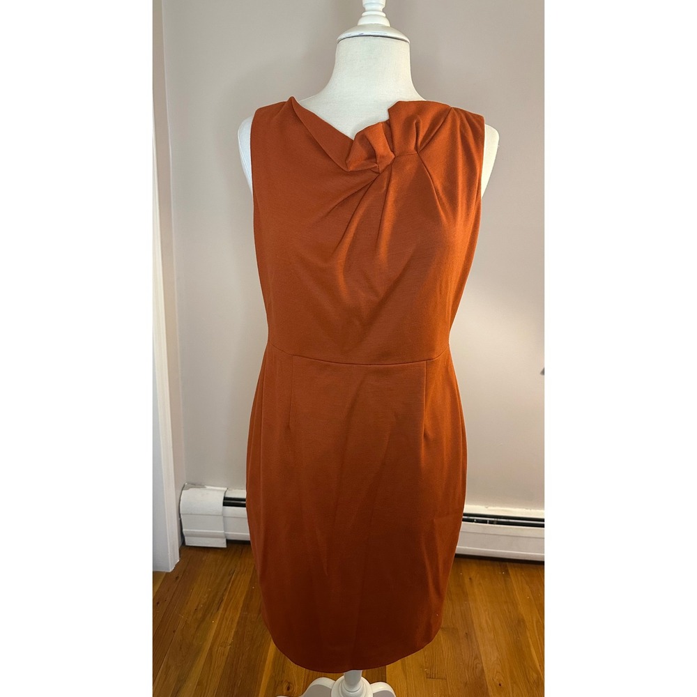 Elie Tahari Womens Rust Orange Knotted Neckline Sleeveless Sheath Dress Size 10